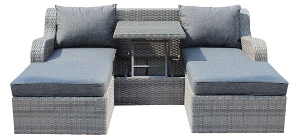 GRANDIS - divano da giardino con 2 pouf completo di cuscino intreccio in rattan sintetico