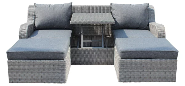 GRANDIS - divano da giardino con 2 pouf completo di cuscino intreccio in rattan sintetico