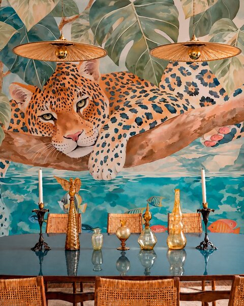 Carta da parati Leopardo sull’acqua blu, Carta da parati Buffer, w05954 : Uwalls.it