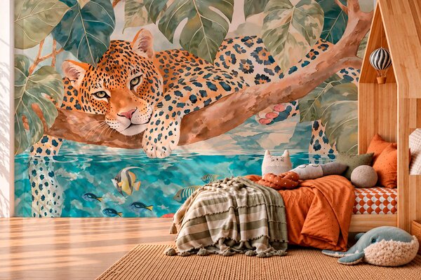Carta da parati Leopardo sull’acqua blu, Carta da parati Buffer, w05954 : Uwalls.it