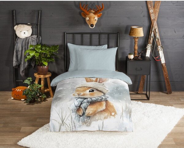 Set copripiumino e federa da bambini bianco/color salvia in flanella per letto singolo 140x200 cm Idun – Good Morning