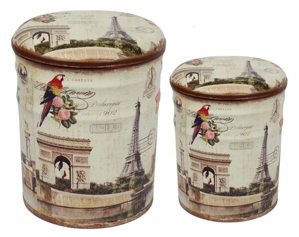 THEO - set di 2 pouf contenitore tondo poggiapiedi