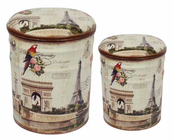 THEO - set di 2 pouf contenitore tondo poggiapiedi