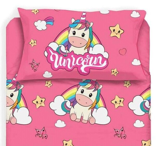 Completo Lenzuola Singolo in Cotone Unicorno