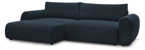 Divano angolare in blu scuro allungabile (con penisola a sinistra) con rivestimento in velluto a coste Lucien – Bobochic Paris