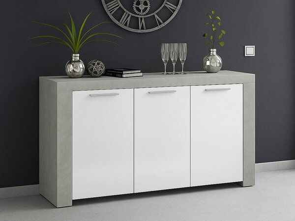 Credenza cemento e bianca porta bicchieri 144x42x80h cm 3 ante - Amaculi