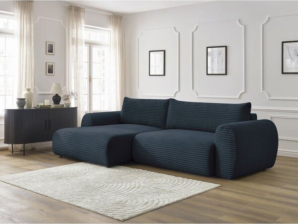 Divano angolare in blu scuro allungabile (con penisola a sinistra) con rivestimento in velluto a coste Lucien – Bobochic Paris