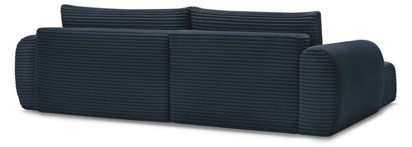 Divano angolare in blu scuro allungabile (con penisola a sinistra) con rivestimento in velluto a coste Lucien – Bobochic Paris