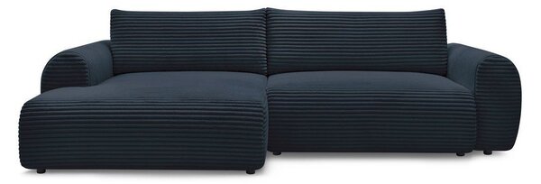 Divano angolare in blu scuro allungabile (con penisola a sinistra) con rivestimento in velluto a coste Lucien – Bobochic Paris