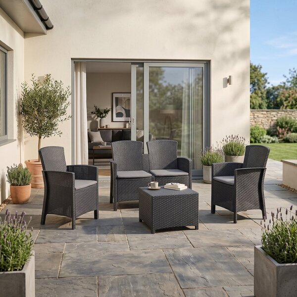 Salotto da giardino 4 posti e 1 tavolo effetto rattan antracite - Asiak