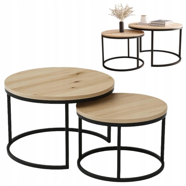 Set di tavolini EstiloHome ORI DUO, forma rotonda, dimensioni 70/50 cm, legno di quercia "Artisan" – set di 2 tavolini