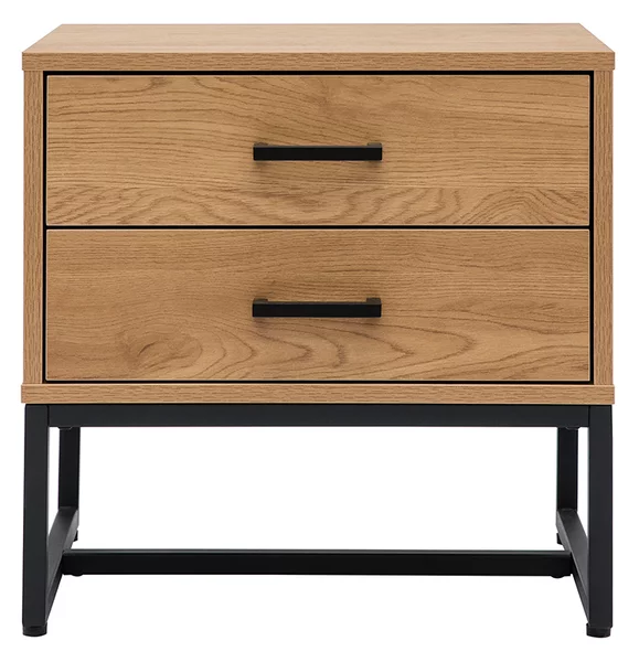Comodino con 2 cassetti finitura legno chiaro rovere e metallo nero LOVATO
