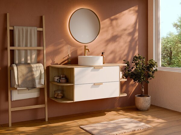 Mobile sotto lavabo sospeso con nicchie Bianco e naturale chiaro L120 cm - AVORELI