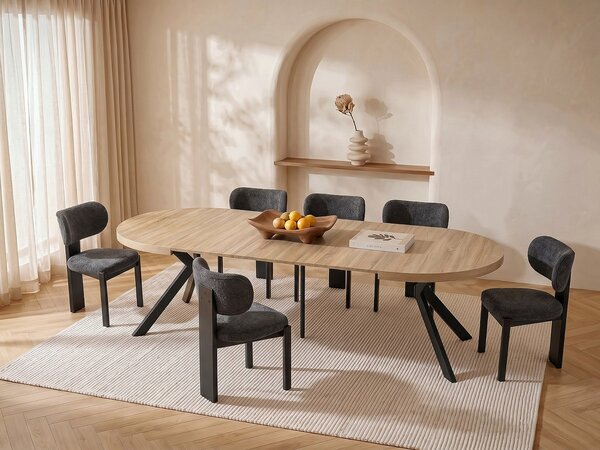 Tavolo da pranzo allungabile da 6 a 12 coperti in MDF e Acciaio Naturale chiaro e Nero - KOMONI