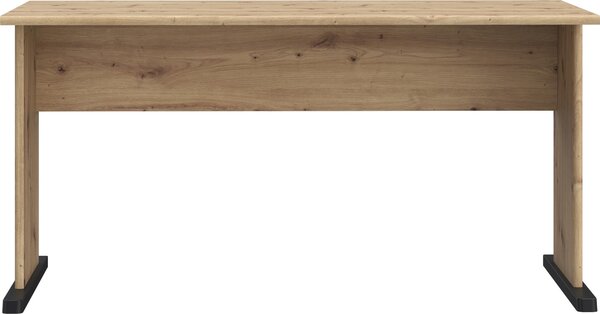 Forte TEMPRA 2 Scrivania 140 150, scrivania moderna con gambe a slitta, per ufficio, in materiale derivato dal legno, finitura rovere Artisan, larghezza 144 cm x altezza 72 cm x profondità 72 cm