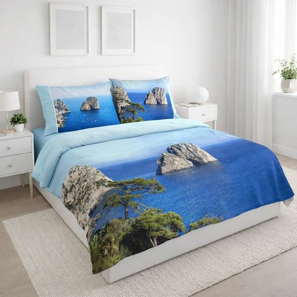 Completo Lenzuola Copriletto Matrimoniale Botticelli Home in Stampa Digitale 4D Capri