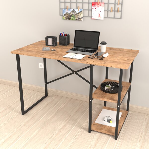 Scrivania Nittedal con ripiano Scrivania per computer in stile rovere Scrivania per PC con 2 ripiani Struttura rettangolare in metallo