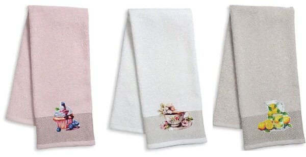 Strofinacci cucina 3 pezzi in cotone Vingi Ricami Fantasy