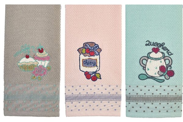 Strofinacci cucina 3 pezzi in cotone Vingi Ricami Breakfast