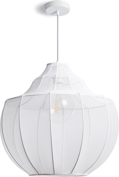 Lampada a sospensione in metallo e tessuto Ayla White