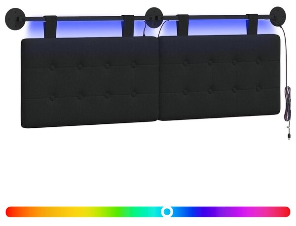 Testiera sospesa Con luce LED Nero Tessuto