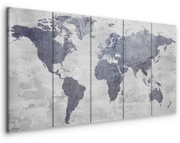 Quadro Concrete World Map (5 Parts) Narrow