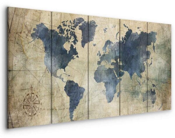 Quadro Retro Map (5 Parts) Narrow