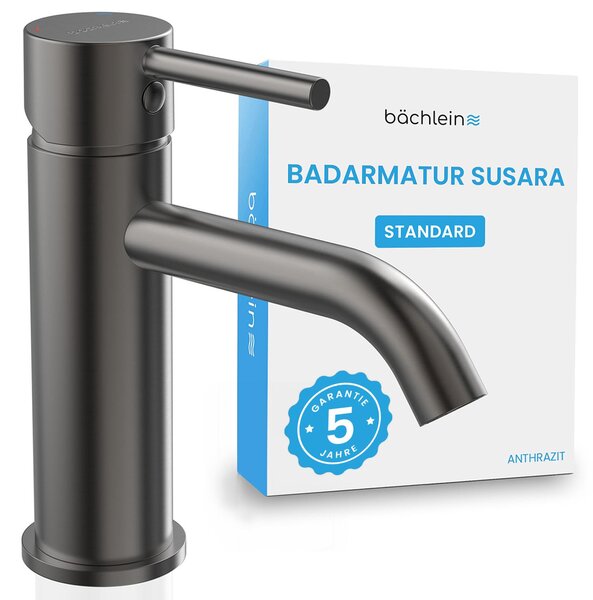 Rubinetto da bagno Bächlein Susara con bocca curva, miscelatore monocomando di design con cartuccia in Vetroceramica resistente e set di montaggio, rubinetto da bagno antracite