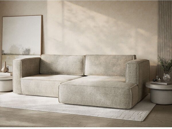 Divano angolare beige allungabile/con contenitore (con penisola a destra/con chaise lounge) con rivestimento in ciniglia Velto – Maison de Rêve
