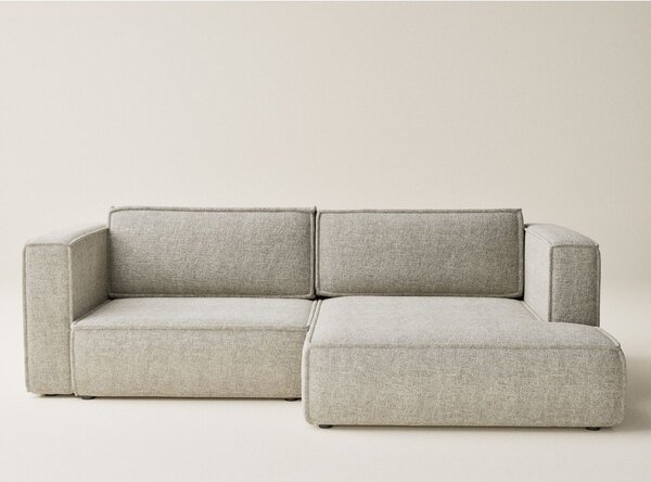 Divano angolare beige allungabile/con contenitore (con penisola a destra/con chaise lounge) con rivestimento in ciniglia Velto – Maison de Rêve