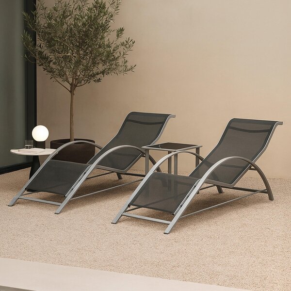 Set di mobili da giardino Binetto 3 pezzi composto da tavolo e sdraio Set da salotto per balcone, terrazza, piscina e giardino Mobili da esterno grigio - nero