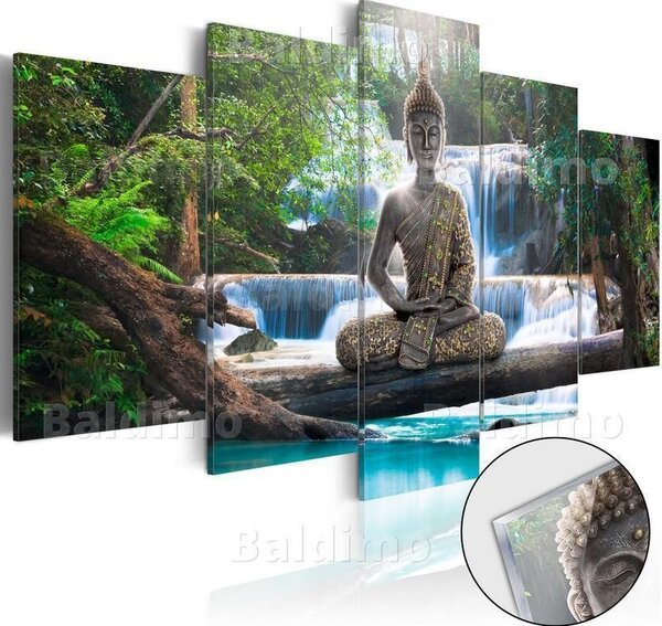 Quadri su vetro acrilico Buddha and Waterfall [Glass]