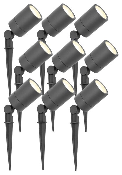 Set di 9 faretti da giardino Ledvion, colore antracite, con picchetto da terra, 3W, 2700K, attacco GU10, grado di protezione IP65