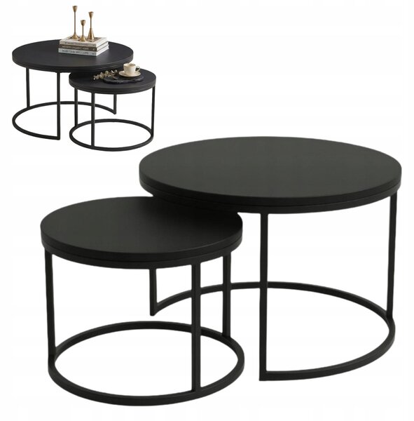 Set di tavolini EstiloHome DUO, forma rotonda, 80/60 cm, colore nero – set di 2 tavolini