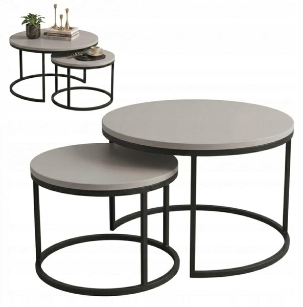 Set di tavolini EstiloHome DUO, forma rotonda, 80/60 cm, tessuto effetto cachemire – set di 2 tavolini