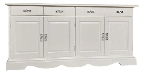 MOBILI 2G - MADIA CLASSICA IN LEGNO 4 PORTE 4 CASSETTI BIANCO 210X45X90