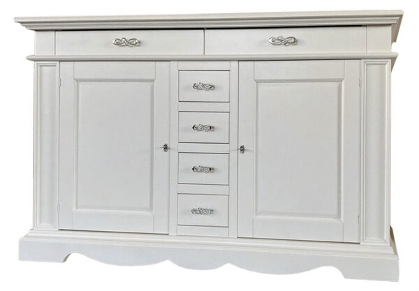 MOBILI 2G - MADIA CREDENZA CLASSICA IN LEGNO 2 PORTE 6 CASSETTI BIANCO 210X55X115