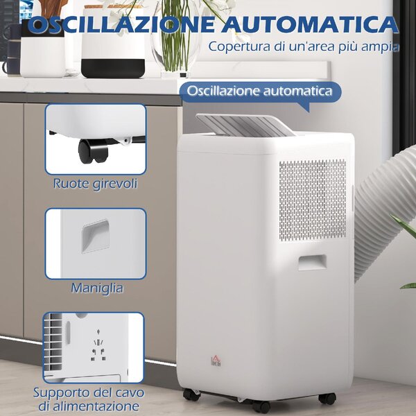 DecHome Condizionatore Portatile 12000 BTU/h Climatizzatore Funzione Deumidificatore con Telecomando e Timer colore Bianco - 88U0WT