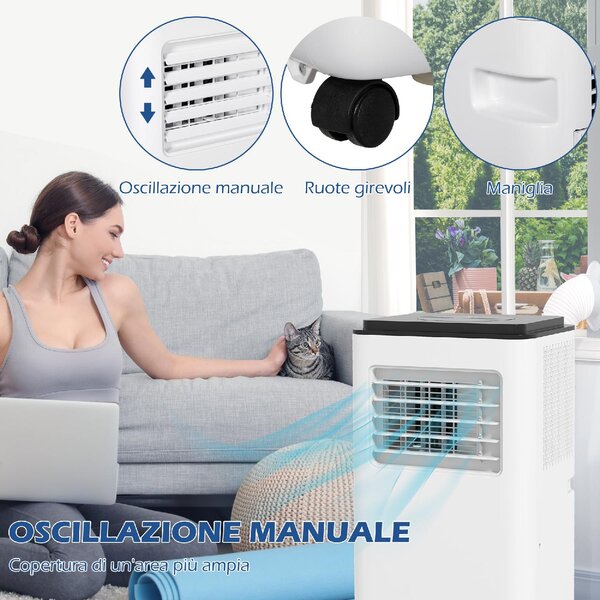 DecHome Condizionatore Portatile 7000 BTU/h Climatizzatore solo Freddo Funzione Deumidificatore con Telecomando e Timer colore Bianco - 80V0WT
