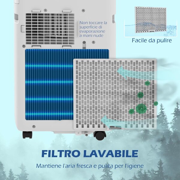DecHome Condizionatore Portatile 7000 BTU/h Climatizzatore solo Freddo Funzione Deumidificatore con Telecomando e Timer colore Bianco - 80V0WT