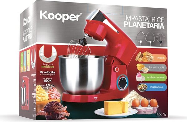 Kooper Impastatrice Planetaria Capacit Ciotola 5,5 Litri Potenza 1500 Watt colore Rosso - 5920755