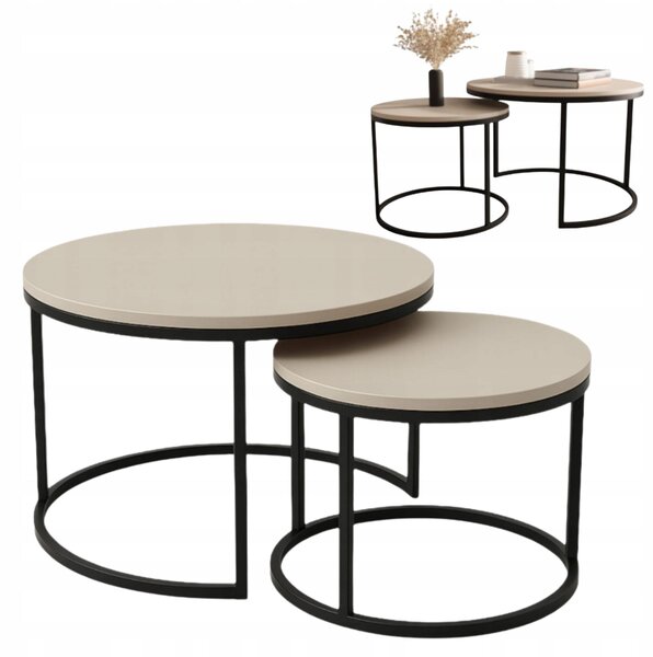 Set di tavolini EstiloHome ORI DUO, forma rotonda, dimensioni 70/50 cm, tessuto effetto cachemire – set di 2 tavolini