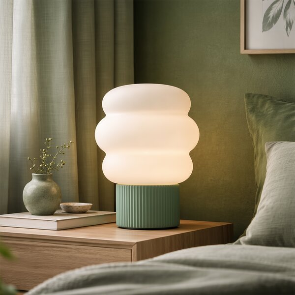 Lampada da tavolo Japandi verde con vetro opale 18 cm - Kumo