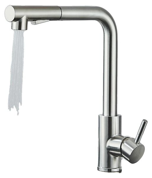 Miscelatore per lavello da cucina, con soffione estraibile, adatto per acqua calda e fredda, finitura in nichel spazzolato