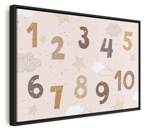 Quadro - Jumping Numbers - Numbers in a Subdued Beige-Brown Hue Among Snowflakes Stars and Clouds