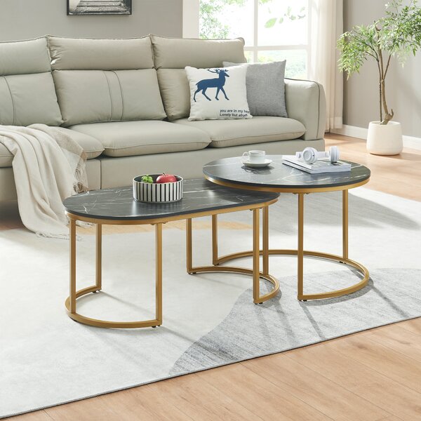 Set tavolo 'Oppeerg' set di 2 strutture in metallo effetto marmo, nero/oro
