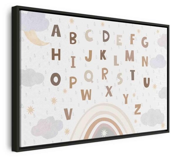 Quadro - Letters Above the Rainbow - Letters Among Streams of Rain and Clouds with a Rainbow Moon and Stars on a Light B