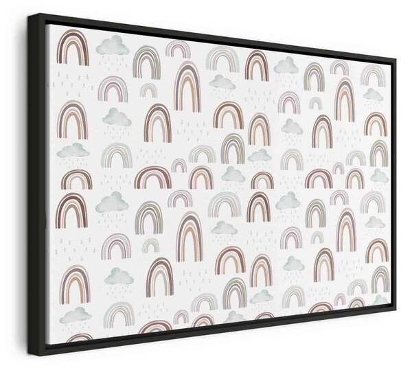 Quadro - Rainbows After the Storm - Rainbows of Various Sizes in Pastel Hues Among Rain Clouds in a Gray-Blue Shade
