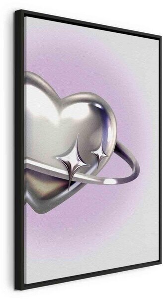 Quadro - Cosmic Heart - Silver Heart with a Ring on a Purple Background