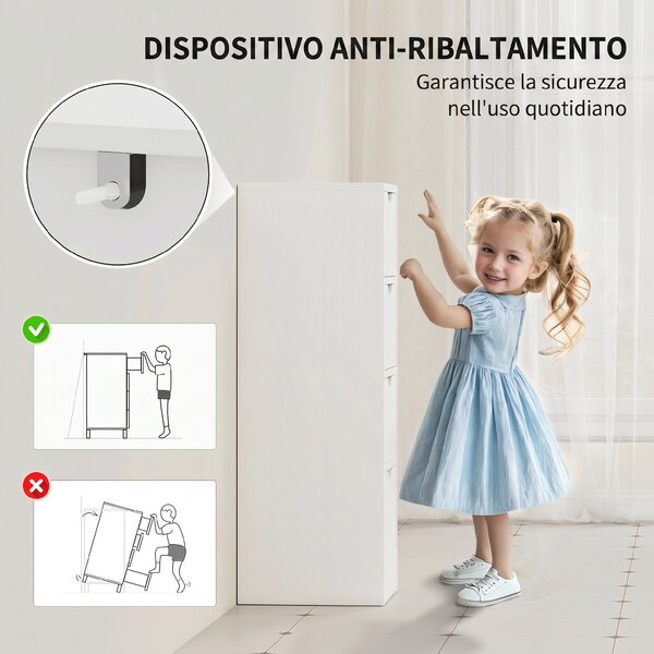 HOMCOM Mobile Bagno Salvaspazio con 4 Cassetti e Maniglie Intagliate Stile Nordico, 29x29x83 cm, Legno Naturale | Aosom Italy